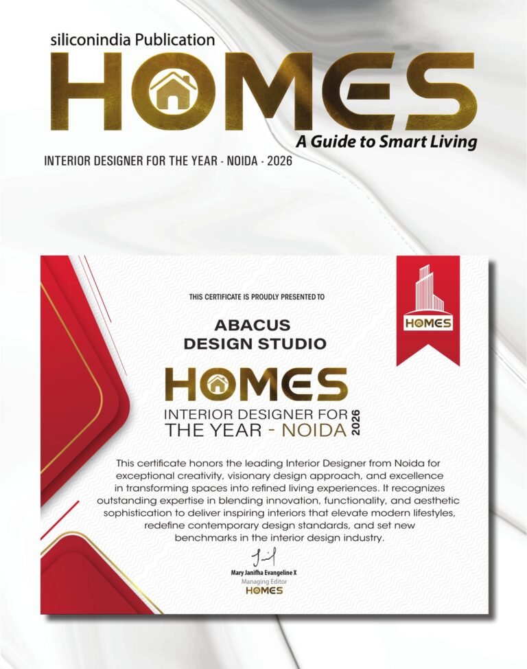 HOMES Interior Designer of the Year – Noida 2026 certificate awarded to Abacus Design Studio